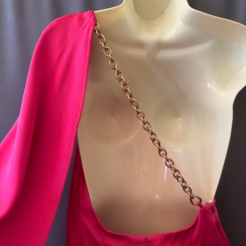 Donna Karan OpenBack,Bronze Tone Metal Chain Detail, Stretchy Satin Gown,sz6,new - Picture 10 of 16